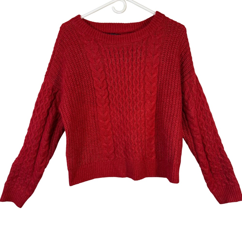 Abercrombie Fitch Red Cable Knit Sweater Women Medium Cozy Warm‎ Winter Holiday